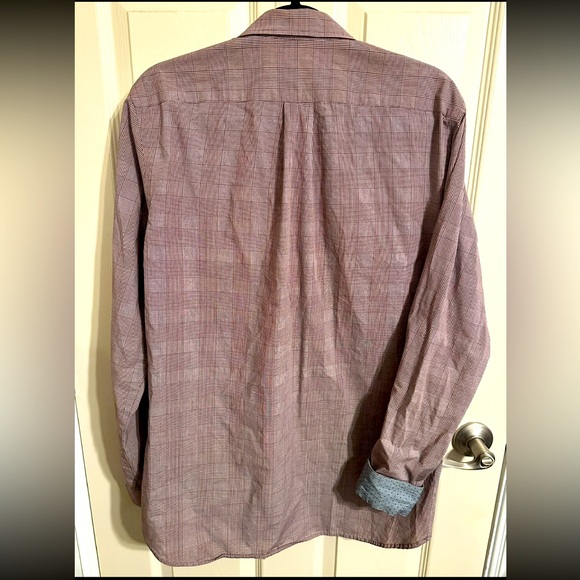Men’s Van Heusen Button Down w Structured Collar & Pattern, Burgundy w Blue, M - Picture 2 of 4
